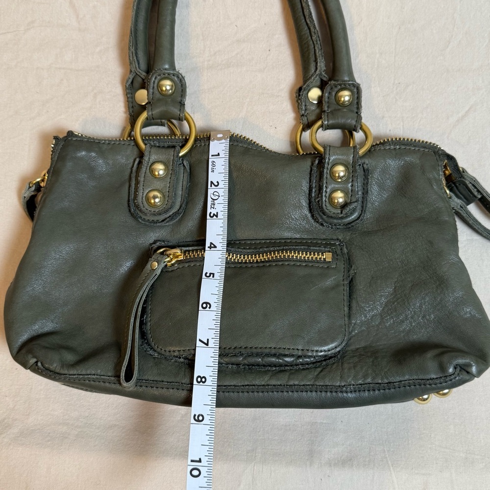Linea Pelle Khaki Green Leather Double Handle Shoulder Bag - Picture 10 of 10